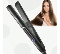 CRASTS Piastra per capelli in lega di titanio rapida riscaldamento con funzione doppia liscia e arriccia, temperatura regolabile, colore nero HS-020, adatto per viaggio e uso domestico Polipropilene