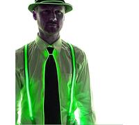 Cravatta a LED con bretelle a LED e cappello da festa a LED, illuminata Cappello a cilindro da discoteca a LED Cappello luminoso per feste per festival musicali Costume di Halloween (Verde)