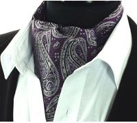 Cravatta Ascot Da Uomo In Seta Blu Argento Prugna Viola Paisley