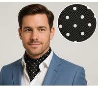 Cravatta Ascot Premium Da Uomo Regalo Nera Con Pois Bianchi