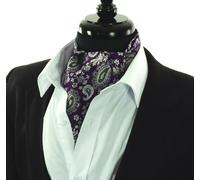 Cravatta Ascot Viola Con Fiori Paisley Argento Nero E Fazzoletto Gratuito AS22