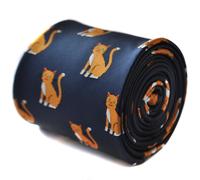 Cravatta Blu Con Design Ricamato Di Gatto Zenzero Di Frederick Thomas