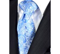 Cravatta Blu Da Uomo Jacquard Paisley Floreale In Seta Bianca Per Matrimonio