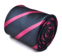 Cravatta Blu Scuro Con Strisce Rosa Vivo Di Frederick Thomas