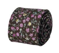 Cravatta Classica Da Uomo Frederick Thomas - Marrone Con Design Floreale Rosa