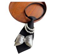Cravatta corta da donna con catena di perle - Fiocco in similpelle lucida per eventi universitari e per i fan