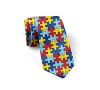 Cravatta da uomo alla moda con stampa a cravatta, cravatta novità per ogni outfit, Puzzle colorato per la consapevolezza dell'autismo, Taglia unica