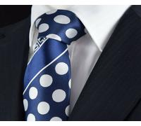 Cravatta Da Uomo Blu Navy Paisley Formale Floreale Con Pois Bianchi