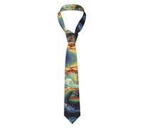 Cravatta da uomo con cascata e fiore, cravatta sottile stampata per matrimonio, sposo, testimone, missione, ballo di fine anno, regalo., Drago cinese Pittura A Olio, Taglia unica