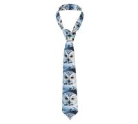 Cravatta da uomo con stampa di occhi di gufo innevato per ogni vestito, padre groomsman balla regalo per feste aziendali, nero, nero, taglia unica