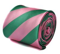 Cravatta Da Uomo Designer Frederick Thomas - Rosa Polveroso E Verde A Righe Club