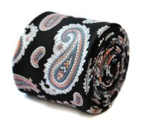 Cravatta da Uomo Designer Lino Nero - Rosa Blu Bianco Paisley By Frederick