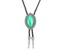 Cravatta da uomo e donna, vintage, in pietra naturale, stile cowboy, stile western, in pelle sintetica, con corda, gioielli, camicia, collana in pelle, Verde, Taglia unica