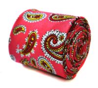 Cravatta Da Uomo In Lino Designer Frederick Thomas - Rosa Vivo - Paisley Giallo