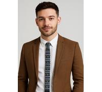 Cravatta Da Uomo In Maglia Blu Navi Fair Isle Slim A Righe Fatta A Mano Regalo