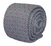 Cravatta Da Uomo In Maglia Grigio Argento Chiaro Frederick Thomas Con Punti Rosa