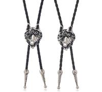 Cravatta da uomo in metallo con testa di lupo e cowboy, da uomo, in pelle sintetica, stile occidentale, collana per camicia, collare, cravatta, cowboy, bolo, Combinazione, Taglia unica