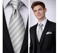 Cravatta Da Uomo In Raso Argento E Fazzoletto A Pois Grigio Formale