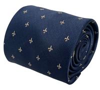 Cravatta Designer Frederick Thomas Blu Scuro Con Fiori Di Lino Dorati