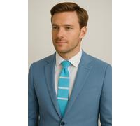 Cravatta In Maglia Da Uomo Turchese Blu E Bianco A Righe Slim Fatta A Mano