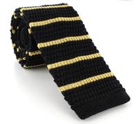 Cravatta in maglia di seta nera a righe gialle