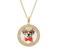 Cravatta morbida per cani da compagnia, collana oversize con occhiali da donna con ciondolo a cerchio, collana girocollo alla moda con ciondolo a disco diamantato per anniversario, San Valentino