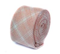 Cravatta Skinny In Lino Da Uomo Frederick Thomas - Pesca Arancione - A Quadri