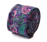 Frederick Thomas Cotone Firmato Cravatta da Uomo - Viola Rosa Turchese Paisley