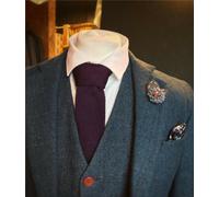 Cravatta Slim A Righe Laterali Viola Prugna 6CM In Maglia New In Misto Cotone