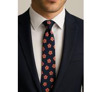 Cravatta Slim Da Uomo Blu Navy E Floreale Pesca Petalo Rosa 5CM In Seta Regalo