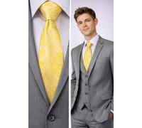 Cravatta Uomo Giallo Paisley Seta Satinata Jacquard Rosa Floreale Matrimonio UK