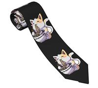 Cravatte da uomo divertente Kawaii Anime Cat Mangia Ramen stampa casual formale elegante cravatta da uomo 8 cm per matrimoni, feste, compleanni, banchetti di laurea, Come nella foto, Taglia unica
