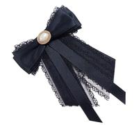 Cravattino da Donna a Fiocco Perle, Nero, in Pizzo | Spilla Chiusura Bloccabile, Fissaggio Semplice, per Matrimonio e Banchetto, Lega di Zinco