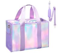 crawing Borsa da spiaggia 26L grande iridescente impermeabile borsa da spiaggia da donna con cerniera e custodia per telefono a prova di sabbia, Bubble-viola Piccolo, Large, Con custodia universale