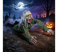 Crawling Zombie Animatronic, Halloween Crawling Zombie | Crawling Zombie with Light-Up Red Eyes & Scary Sounds, House, Porch, Party