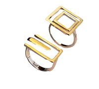 crayfomo 1 Paio di Anelli con ritagli geometrici in acciaio inox | Anelli per impilare traforati con disegno cavo | Resistente a dissolvenza placcato oro 18K | Anello unisex moderno per medio dito