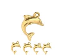 crayfomo 5 Pezzi Ciondoli Con Delfino Placcato Oro 18K-Ciondoli A Tema Oceano 304 Acciaio Inox Ipoallergenico Design A Due Lati Cavi Per Collane & Portachiavi (1,5x2cm)