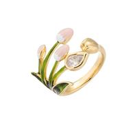 crayfomo Anello aperto per la donna, Tulip smaltato con borchie di diamanti, gioielli regolabili, perfetti per l'usura quotidiana, Regalo