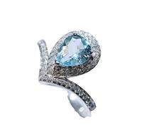 crayfomo Anello color acquamarina con cielo d'argento per donne con zircone cubico anello Birthstone a goccia di cristallo gioielli di fidanzamento regali per La Imitation Diamond Blues