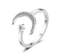 crayfomo Anello da dito regolabile intarsiato con zircone con stella luna per donna gioielli quotidiani