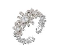 crayfomo Anello di stacking della margherita per le donne, Fascia piena di fiori di zircone regolabile in argento con anello per feste gioielli da regalo scintillante