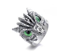 crayfomo Anello drago vintage, anello drago con cristallo verde, accessori con testa di drago occidentale in acciaio al titanio, gioielli gotici, regalo hip-hop punk per uomini e donne