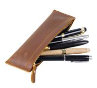 crayfomo Astuccio in pelle vintage da uomo, astuccio sottile con cerniera per penne stilografiche e accessori da scrittura, elegante organizer da ufficio e da viaggio