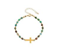 crayfomo Bracciale a croce turchese, bracciale con perline con pietre preziose e perline distanziate in oro regolabile stile vintage gioielli regalo per le donne e gli amici