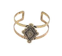 crayfomo Bracciale a Fascia Vintage a Strati, Bracciale Rigido Sovrapposto Tono Oro con Design Cura, Gioiello Traforato con Finitura Opaca Retro per Donna