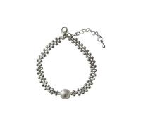 crayfomo Bracciale a grappolo di perline d'argento e perla centrale regolabile per le donne, tocco morbido dal fascino retrò, risorsa senza tempo