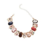 crayfomo Bracciale con ciondola a forma di cammeo colorato da donna, bracciale con strass multicolore placcato oro e charm con fiori smaltati, gioiello regolabile squisito regalo