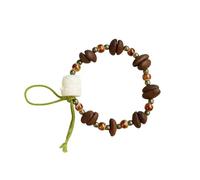 crayfomo Bracciale con Grani di Caffè, Cordino Verde Intrecciato con Ciondolo Ceramica a Forma di Gatto, Bracciale Delicato Fatto a Mano per Donna