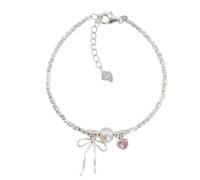 crayfomo Bracciale con perla e fiocco per le donne, Gioielli eleganti, Bracciale in argento rotto, Bracciale regolabile per le donne