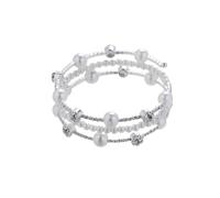 crayfomo Bracciale da donna multistrato in argento con perla e cristallo: Combo romantico perla-cristallo, design impilato a strati, regalo per gli amanti della sposa